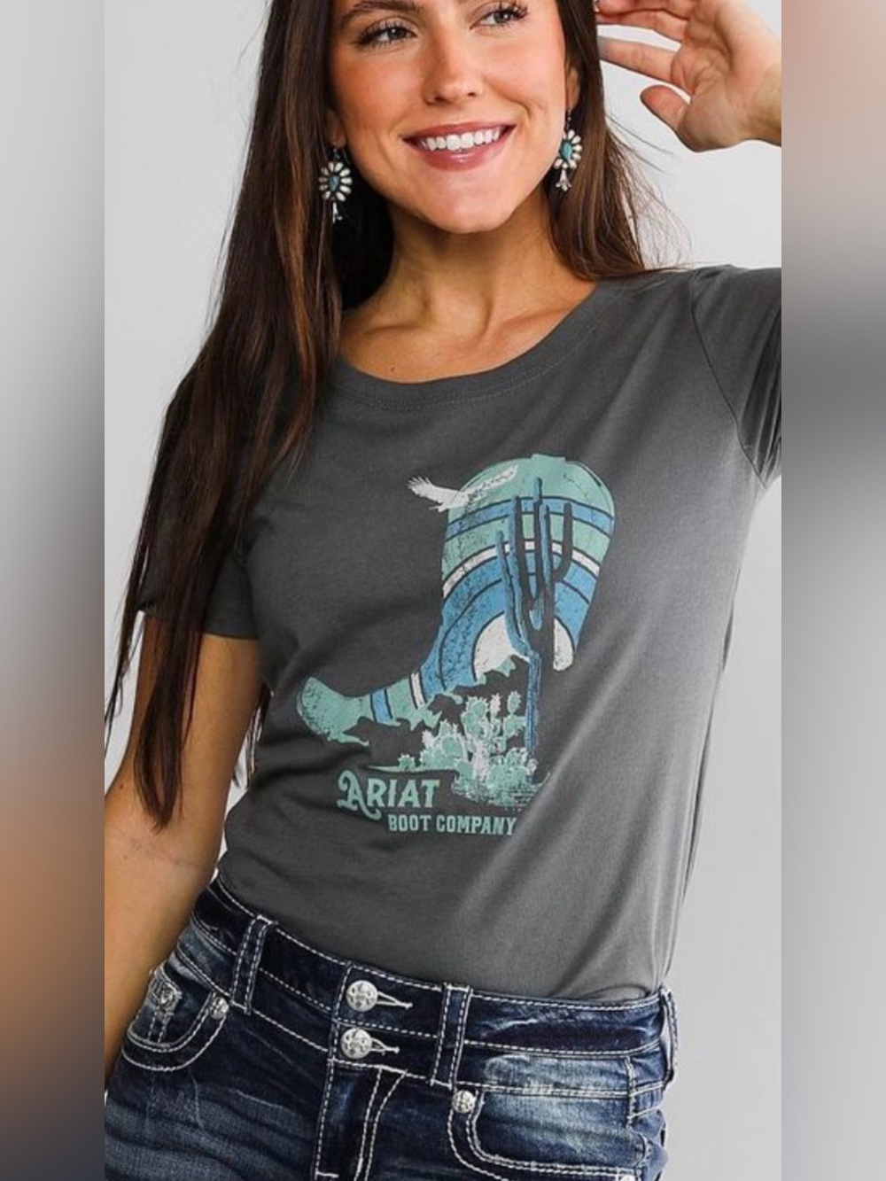 Ariat Charcoal Crewneck Tee with White Logo Print size S